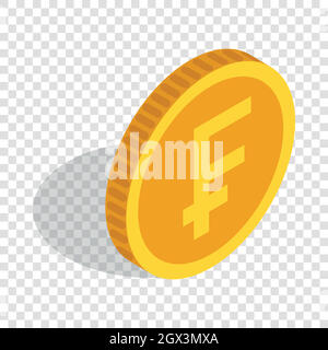 Moneta in oro con il franco svizzero segno icona isometrica Illustrazione Vettoriale