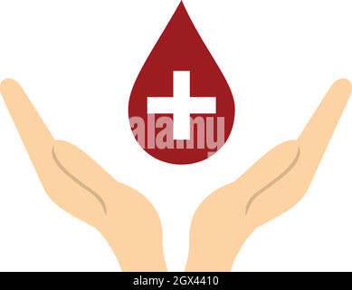 Mani tenendo il sangue drop icona, stile piatto Illustrazione Vettoriale