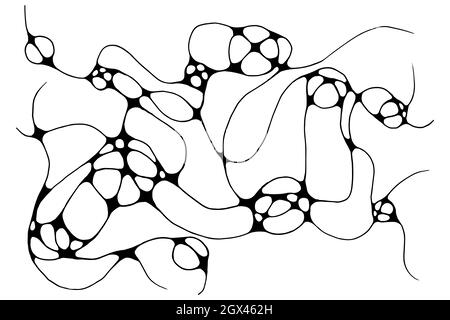 Illustrazione vettoriale dello schizzo di linee neurografiche. Astratto caotico sfondo di curve ondulate. Neuroart monocromatico disegnato a mano. Disegno cerebrale destro. C Illustrazione Vettoriale