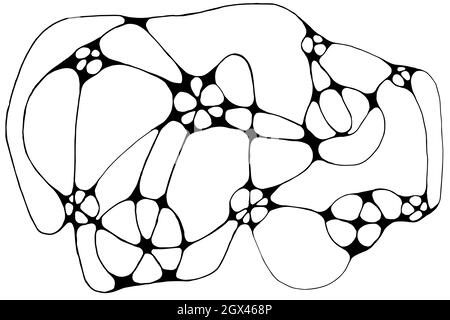 Illustrazione vettoriale dello schizzo di linee neurografiche. Astratto caotico sfondo di curve ondulate. Neuroart monocromatico disegnato a mano. Disegno cerebrale destro. C Illustrazione Vettoriale