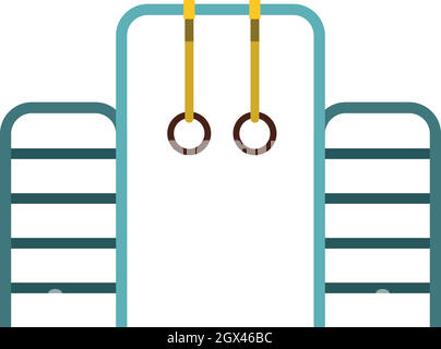 Gli anelli di ginnastica e icona della scaletta, stile piatto Illustrazione Vettoriale