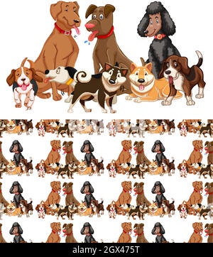 Design senza cuciture con molti cani Illustrazione Vettoriale