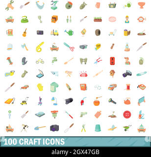 100 craft set di icone, stile cartoon Illustrazione Vettoriale