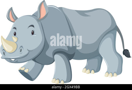Un carattere rinoceronte su sfondo bianco Illustrazione Vettoriale