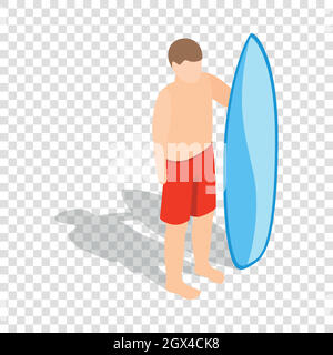 Surfer uomo con tavole da surf icona isometrica Illustrazione Vettoriale