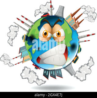 La fabbrica crea poluzione sulla terra Illustrazione Vettoriale
