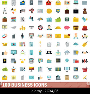 100 business set di icone di stile di Piana Illustrazione Vettoriale