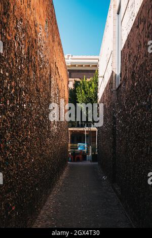 Bubblegum Alley, una stretta via pedonale a San Luis Obispo, CA dove le gomme masticate si accumulano sulle pareti, ora una famosa attrazione turistica Foto Stock