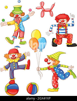 Un semplice disegno colorato dei quattro clown Illustrazione Vettoriale