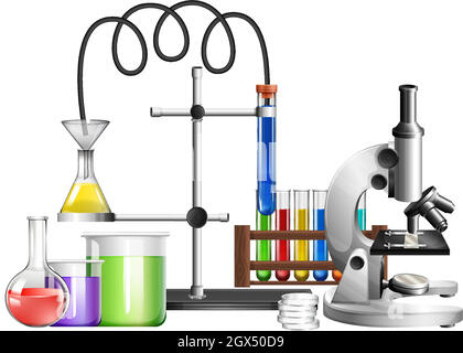 Attrezzature scientifiche su sfondo bianco Illustrazione Vettoriale