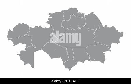 Mappa amministrativa del Kazakistan isolata su sfondo bianco Illustrazione Vettoriale