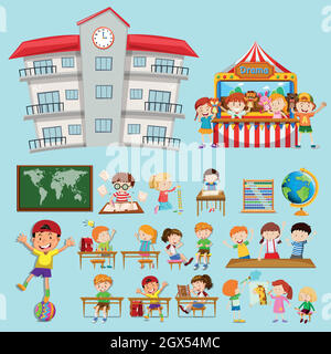 Scene scolastiche con bambini in classe Illustrazione Vettoriale