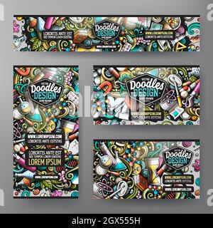 Set di doble vettoriali cartoon del modello di identità aziendale Science Illustrazione Vettoriale