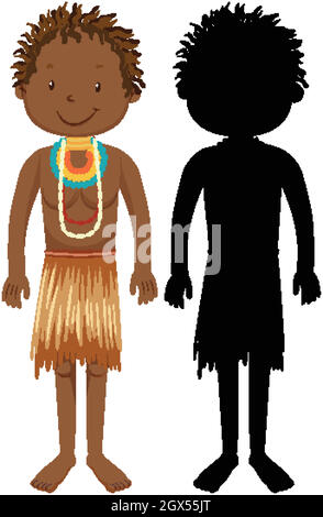 Set di personaggi di tribù africane con la sua silhouette Illustrazione Vettoriale