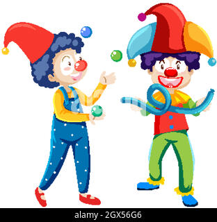 Giocoleria clown personaggio cartoon isolato su sfondo bianco Illustrazione Vettoriale