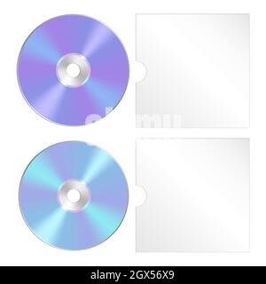 Icona CD, DVD isolato. Set di dischi compatti realistici Illustrazione Vettoriale