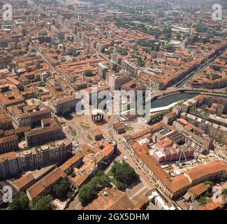 Europa, Italia, Lombardia, Milano, foto aerea del molo e del Naviglio Grande Foto Stock