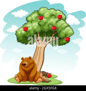 Orso sotto l'albero Illustrazione Vettoriale