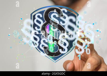 Una persona che presenta una proiezione 3D virtuale del segno di paragrafo Foto Stock