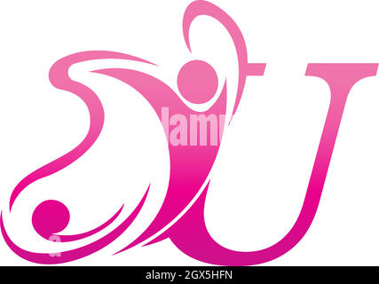 Lettera U farfalla e successo icona umana logo illustrazione Illustrazione Vettoriale