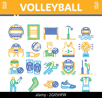 Volleyball Sport Game Collection Icone Set Vector Illustrazione Vettoriale