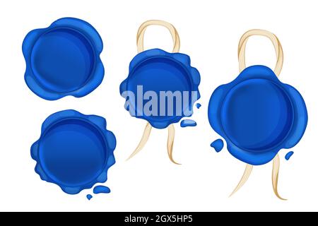 Set cera guarnizione circolare moncone blu con corda in stile cartoon isolato su sfondo bianco. Riservato, simbolo di qualità. . Illustrazione vettoriale Illustrazione Vettoriale