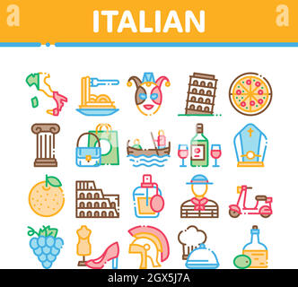 Italian Traditional Collection Icons Set Vector Illustrazione Vettoriale