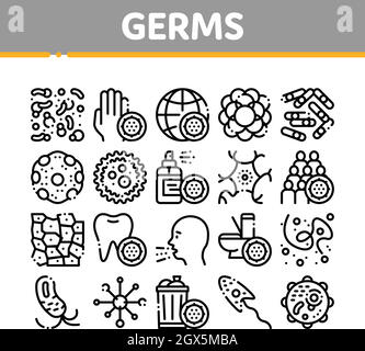 Raccolta germi batteri segno del vettore set di icone Illustrazione Vettoriale
