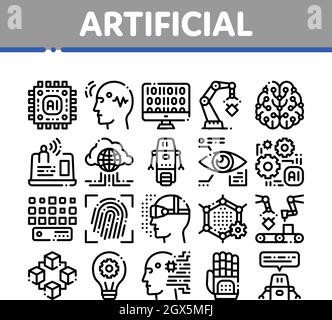 Intelligenza artificiale sottile vettoriali set di icone Illustrazione Vettoriale