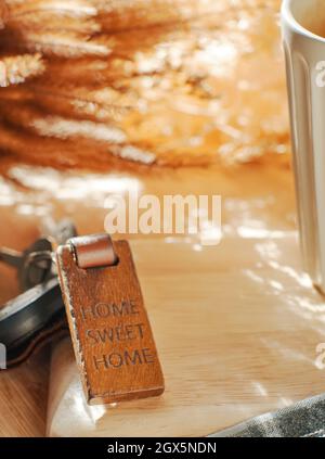Home dolce casa portachiavi in legno Foto Stock