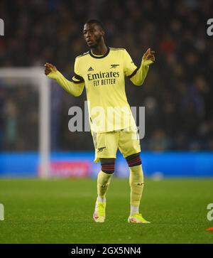 02 ottobre 2021 - Brighton e Hove Albion contro Arsenal - Premier League - AMEX Stadium Nicolas Pepe dell'Arsenal durante la partita della Premier League allo stadio Amex. Picture Credit : © Mark Pain / Alamy Live News Foto Stock