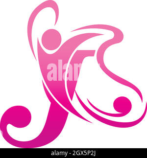 Lettera J Butterfly e successo icona umana logo illustrazione Illustrazione Vettoriale