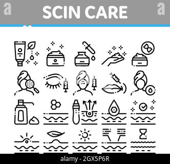 Icone della collezione di cosmetici per la cura della pelle Imposta vettore Illustrazione Vettoriale