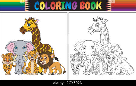 Libro da colorare con gli animali africani carini Illustrazione Vettoriale