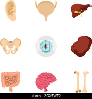 Icone anatomiche impostate, stile piatto Illustrazione Vettoriale