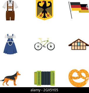 Set icone di viaggio in Germania, stile piatto Illustrazione Vettoriale