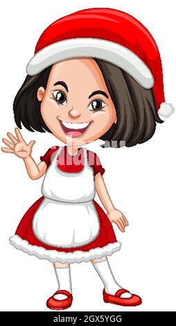 Ragazza carina in personaggio cartone animato costume di natale Illustrazione Vettoriale