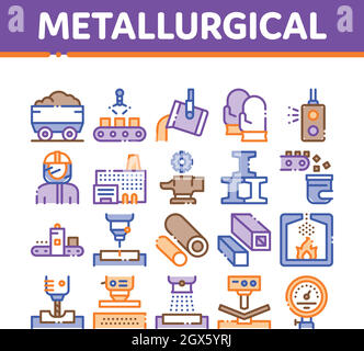 Metallurgico elementi di raccolta di set di icone vettore Illustrazione Vettoriale