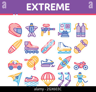 Extreme Sport Activity Collection icone Set Vector Illustrazione Vettoriale