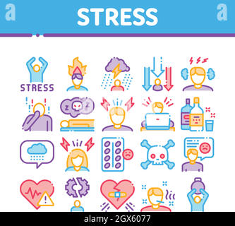 Icone Di Raccolta Stress E Depressione Imposta Vettore Illustrazione Vettoriale