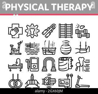 Icone di terapia fisica e recupero Imposta vettore Illustrazione Vettoriale
