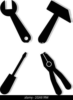 Strumenti icona Imposta silhouette con immagine vettoriale ombra grigia isolata Illustrazione Vettoriale