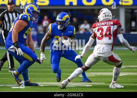 Los Angeles Rams running back Jake Funk (34) fixes his helmet before an NFL  football game against the Chicago Bears Sunday, Sept. 12, 2021, in  Inglewood, Calif. (AP Photo/Kyusung Gong Stock Photo - Alamy