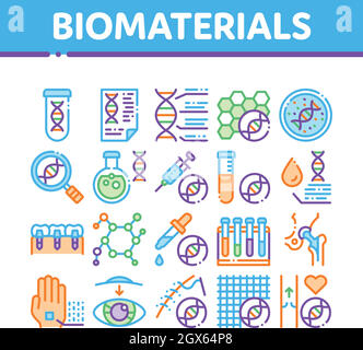 Biomateriali elementi di raccolta icone vettoriali impostato Illustrazione Vettoriale