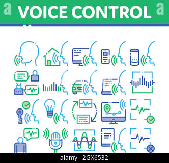 Controllo vocale elementi di una collezione di icone vettore Set Illustrazione Vettoriale