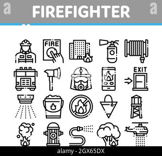 Firefighter Attrezzatura raccolta di set di icone vettore Illustrazione Vettoriale