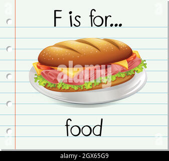 Flashcard lettera F è per il cibo Illustrazione Vettoriale
