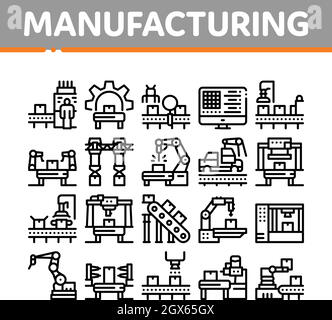 Icone di raccolta del processo di produzione Imposta illustrazioni vettoriali Illustrazione Vettoriale