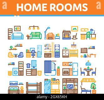 Home Stanze Mobili Collezione icone Set Vector Illustrazione Vettoriale