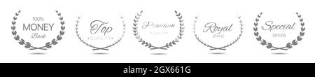 Set di etichette per corona d'alloro grigio di alta qualità Illustrazione Vettoriale